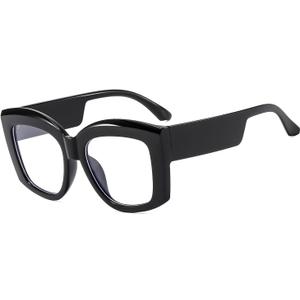 LJCZKA Oversized Blue Light Blocking Glasses Women Thick Square Cat Eye Eyeglasses Anti Eyestrain Computer Glasses (Black)