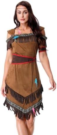 LMYOVE Women Native American Costume, Adult Native American Indian Princess Dress with Feather Headband, Halloween Thanksgiving Cosplay Dress up, Size: XL