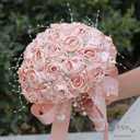 Bridal Wedding Bouquet Round Bling Brooch Bouquet Throw Toss Artificial Rose Flower Bunch for Bride Bridesmaid Wedding Quinceanera(Peach Pink, 6.3")