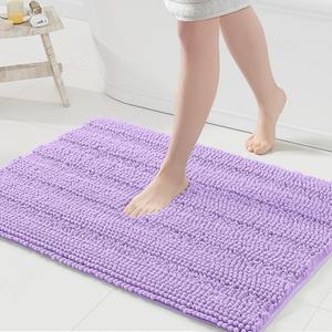 Grandaily Chenille Striped Bathroom Rugs 36x24, Extra Thick and Absorbent Bath Mats, Non-Slip Soft Plush Shaggy Shower Carpet, Machine Wash Dry, Bath Rug for Bathroom, (Large, Purple)