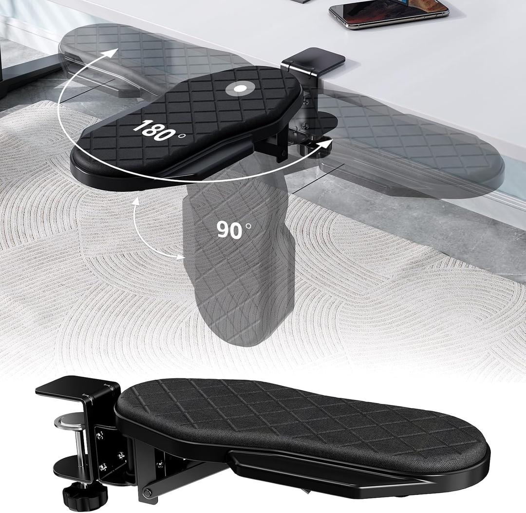 CABTE Ergonomics Desk Extender Tray, Table Mount Arm Wrist Rest Shelf, 90 Foldable Elbow Arm Support,Foldable, 180 Swivel, Computer Desk Extender Tray for Home and Office (Folding and Rotating)