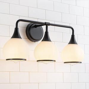 Black Bathroom Light Fixtures 3-Lights Vanity Lights with Milky White Frosted Glass Shade Bathroom Vanity Light 22.4 inch Wall Sconce Lighting Bath(Exclude E26 Bulb), 3 Light with Milky White Globe