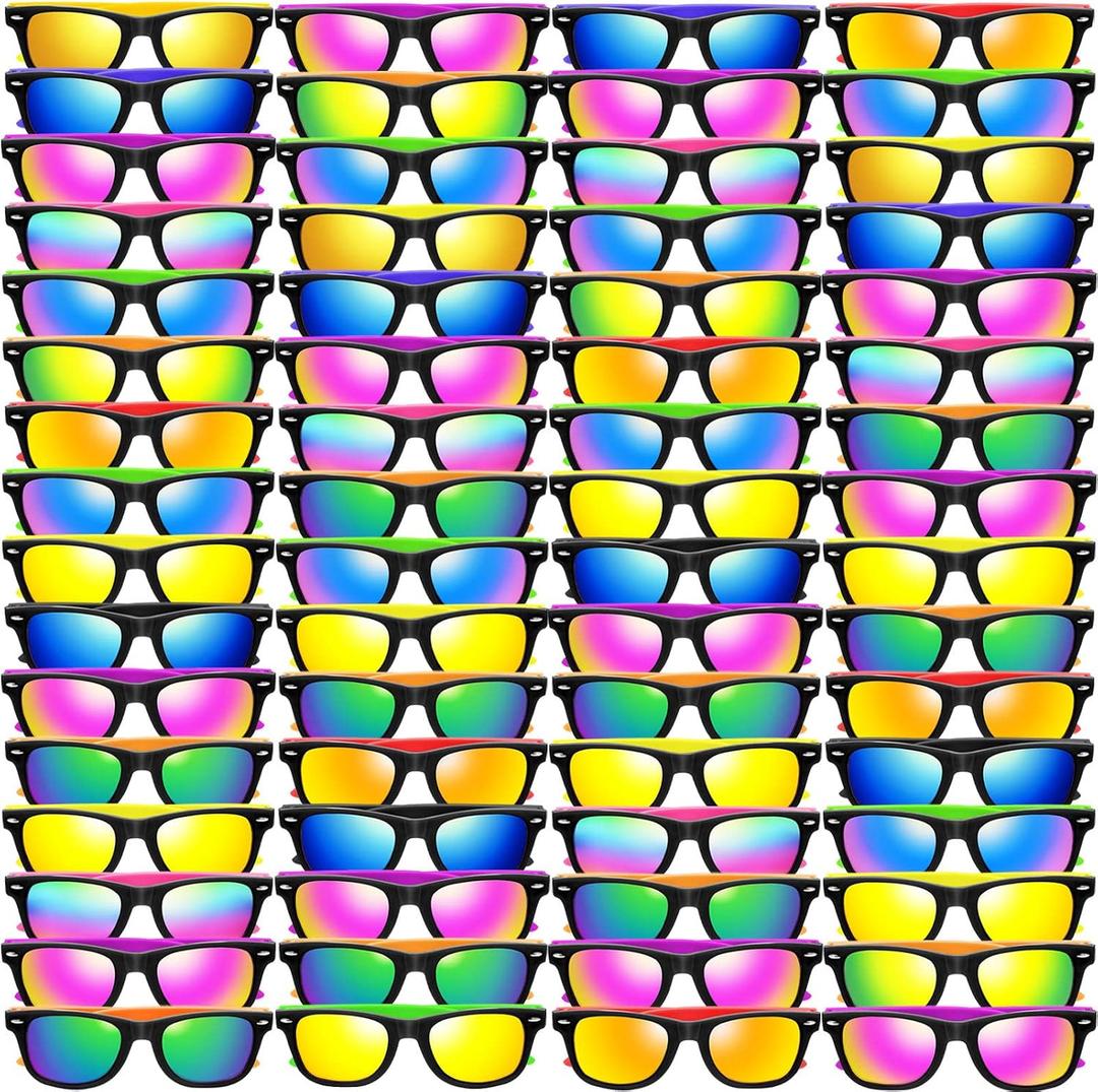 Kids Sunglasses Party Favors, 64 Pack Neon Sunglasses in Bulk with UV400 Protection, Boys Girls Eyewear Pack, Glasses Gift for Birthday Graduation Beach Pool Party Favors Supplies Goody Bag Fillers
