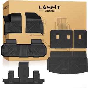 LASFIT Floor Mats & Cargo Liner with Backrest Mat for Chevy Traverse 2024-2026 (Only 7 Seats) & GMC Acadia 2024-2026 (Only 7 Seats) & Buick Enclave 2025-2026, All Weather TPE Custom Fit Floor Liners