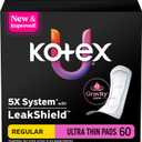 Kotex Ultra Thin Pads, Regular Absorbency, 60 Count 