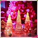 Funnymoom 3 Pack Glass Christmas Trees Decorations Gradient Lighted Christmas Tree 11.4 Inch Snow Top Glitter Xmas Winter Tabletop Centerpieces Gift for Home Fireplace Table Mantle Holiday(Pink)