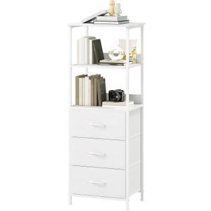 Somdot 5 Tier Bookshelf with Drawer, Tall Bookcase with Shelves, Bookshelf Desktop Organizer, Display Standing Shelf Units for Living Room, Bedroom, Study Room,White Leather