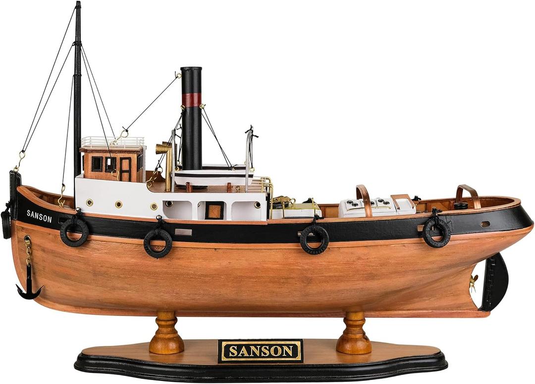 SAILINGSTORY Wooden Tug Boat Model Tugboat Decor Sailboat Decor Ship Model 17"