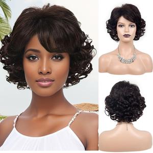 XIUFAXIRUSI XIUFAXIRUSIShort Dark Brown Curly Wigs for Women Wavy Full Hair Wig Natural Looking Synthetic Wig for Halloween Cosplay Daily Use