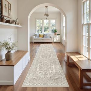 Madane Runner Rugs for Hallway 2x10 Long Washable Non-Slip Hallway Runner Rug Low-Pile Stair Kitchen Runner Soft Throw Carpet for Entrance Living Dining Laundry Room (Beige/ Brown, 2 x 10)