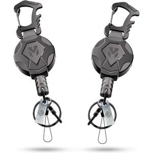 Retractable Keychain of 2 Pack-Heavy Duty Retractable Carabiner-Tactical ID Holder Badge Reel Keychain with 32in Steel Cord-Bearing 9.0 oz