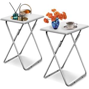 Garden 4 you Folding TV Tray Table,TV Dinner Table with Sturdy MDF Top,Eating Trays for Living Room with No Assembly Required, 2PCS (White)