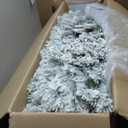 Puleo International 7.5ft Pre-Lit Flocked Portland Pine Pencil Christmas Tree with 350 Clear Lights, 496 Realistic Dense Snow Flocked Branch Tips, Easy Setup Artificial Trees with Sturdy Metal Stand