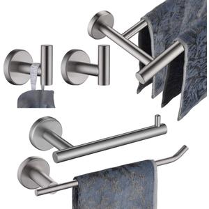 JQK Bath Hardware Towel Bar Accessory Set, 5-Piece Bathroom Accessories Fixtures Set Brushed Finished Wall Mount Includes 24" Towel Bar, 9" Hand Towel Bar, Toilet Paper Holder, Robe Hook x2, BAS105-BN