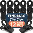 12 Pack Magnetic Chip Clips, Bag Clips for Food Packages, Kitchen Clip with Magnet for Fridge, Plastic Assorted Colors Bag Clip for Fridge, Kitchen (Black)