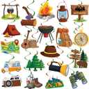40Pcs Camping Hanging Swirl Decorations, Happy Camper Party Hanging Swirls Camping Adventure Bears Tent Telescope Sign Foil Swirls Ceiling Decorations for Camping Birthday Baby Shower Party Decor