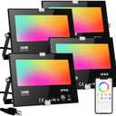 LED Flood Lights RGB Color Changing 300W Equivalent Outdoor, 30W Bluetooth Smart RGB Floodlight APP Control, IP66 Waterproof, Timing, 2700K&16 Million Colors 23 Modes for Garden Stage Lighting 4 Pack