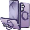 for Samsung Galaxy S26 Plus Case with 360Rotatable Magnetic Ring Stand Compatible with Mag-Safe Military Protection Matte Translucent Phone Case for Samsung Galaxy S26+,Dark Purple