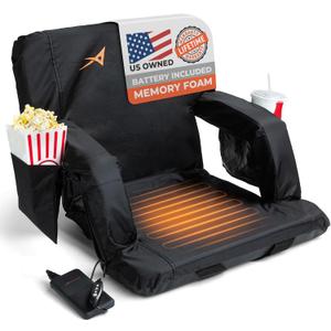 Heated Stadium Seats for Bleachers with Back Support USB Battery Included - Upgraded 3 Levels of Heat - Foldable Chair - Cushioned, 4 Pockets for Snacks, Cup Holder - for Camping, Games & Sports