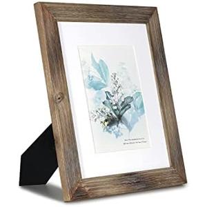 KAIWIN 100% Solid Wood Brown 8x10 Picture Frame 1 Pack - Display Picture 5x7 with Mat, HD Glass Inside, Rustic Wooden Photo Frames for Table Top and Wall Mounting