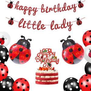 14Pcs Ladybug Birthday Party Decorations Kit with Banner, Latex Balloons, Cake Topper & Ladybug Foil Balloon | Miraculous Ladybug Decorations | Love Bug Baby Shower Decorations for Kids