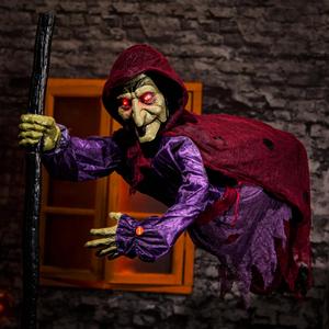 Halloween Animatronics Floating Witch Decorations - Animated Flying Witch with Sound Activated with Creepy Sound, Scary Move, Light Up Eyes, Haunted Decor Horror Prop for Indoor, Outdoor, Yard Lawn