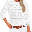 Sampeel Women Blouses Dressy Casual 3/4 Length Sleeve Tops Eyelet Lace Spring Summer Shirts Beach Vacation Clothes (White, L)