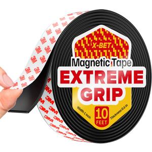 Flexible Magnetic Tape (10 feet x 1 inch) Magnetic Strip Measurer Strong Self Adhesive - Ideal Magnetic Roll for Craft and DIY Projects - Sticky Magnets for Fridge and Dry Erase Board