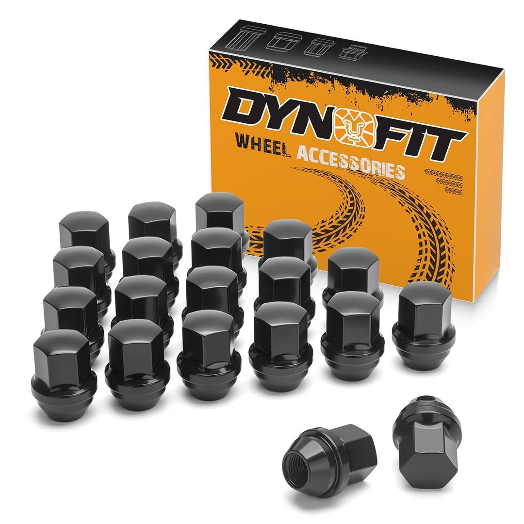 Dynofit M141.5 OEM Lug Nuts Compatible with Ram 1500 Jeep Ford Mustang Buick Camaro Cadillac Chrysler, 20PCS Black Lug Nuts Hex 7/8'' Height 1.5'' Conical Cone Bulge Seat, for Factory Wheels