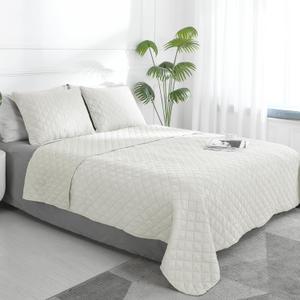 Easy-Going Twin Size Reversible Quilt Set with 1 Quilt and 1 Pillow Sham, Soft Bed Quilt Cover, Water Resistant Lightweight Microfiber Bedspread, Stain Resistant, Ivory/Ivory