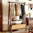 61" Heavy Duty Rolling Clothes Rack, 110 lbs Capacity Solid Bamboo Garment Rack with Double Layer Shelf, Portable Wardrobe & Wood Coat Rack for Bedroom, Laundry, Closet (Walnut)