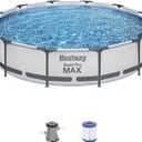 Bestway Steel Pro MAX 12 Foot x 30 Inch Round Metal Frame Above Ground Outdoor Backyard Swimming Pool Set with 330 GPH Filter Pump (Gray)