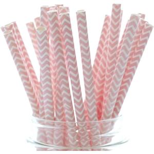 Pink Zig Zag Design Paper Straws - 25 Pack - Wedding Zig Zag Straws, Girl Baby Shower Straws, Pink Straws