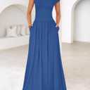 ZESICA Women's Summer 2026 Sleeveless Maxi Dress One Shoulder Casual Slim Swing Pleated Formal Dresses with Pockets (Blue, L)