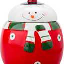 Christmas Snowman Ceramic Cookie Jar  Large Holiday Treat Storage Container with Lid  Festive Kitchen Countertop Decoration