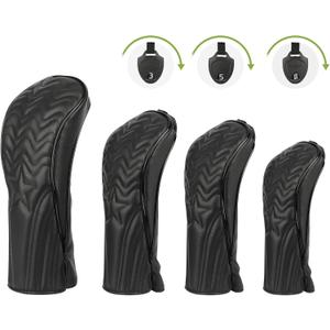 4pcs or 1pc Golf Club Head Covers for Woods, Driver, Fairway, Hybrid  Premium PU Leather with Interchangeable Tags & Magnetic Blade and Mallet Putter Covers