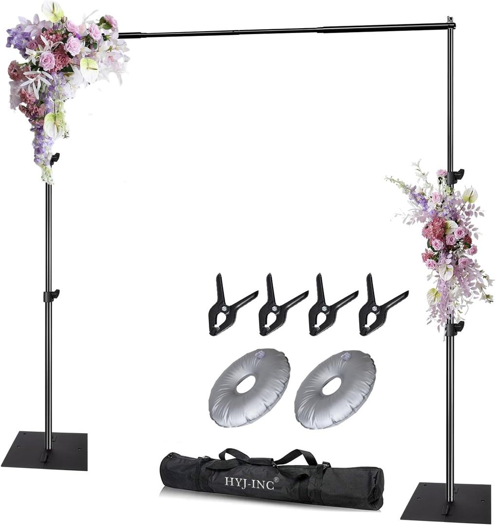 HYJ-INC Pipe and Drape Photography Backdrop Stand Kit Adjustable Photo Background Stand 10ft x 6.5ft with Metal Base for Parties Weddings Birthday Party Events Photo Booth
