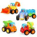 TINOTEEN Baby Toy Cars for 1 2 3 Year Old, 4 Pack Toddler Friction Powered Cars Push and Go Car Toys Baby Construction Vehicles