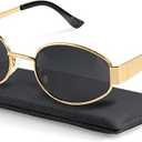 livho Retro Polarized Sunglasses - UV400 Protection, Oval Shape, Metal Frames - Matching Soft Case Included