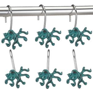 12 Pcs Octopus Shower Curtain Hooks Decorative Shower Curtain Rings Stainless Steel Resin Sea Theme Bathroom Decor Suitable for Home Bedroom