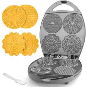 Baker's Friend Multi Pizzelle Maker Electric, Stroopwafel Iron, 4 x 4.5'' Pizzelle Waffle Cookies Maker with Temperature Control, Ideal for Holidays, Parties & More, Great Choice for Gift, Graphite