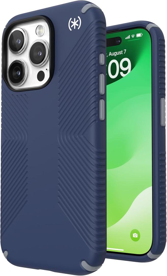 Speck iPhone 15 Pro Case - Drop Protection, Grip - Scratch Resistant, Soft Touch, 6.1 Inch Phone Case - Presidio2 Grip Coastal Blue/Dust Grey/White