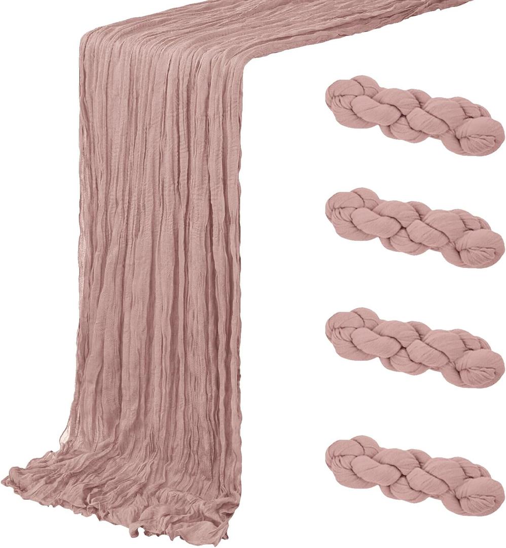 4 Pack Dusty Pink Cheesecloth Table Runner 20 x 120 inch Gauze Table Runners 10 FT Long,Semi Sheer Cheese Cloth Fabric Table Runner Bulk for Wedding,Party,Baby Shower,Bridal Shower Decoration