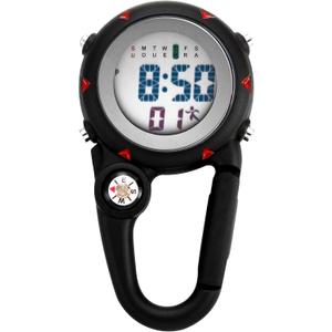 Clip on Multi-Function Digital Carabiner Watch Backpack Fob Watch for Men and Women with Alarm Clock Date Week for Nurses Doctors Chefs Climbers Home Office Outdoor Use (black)