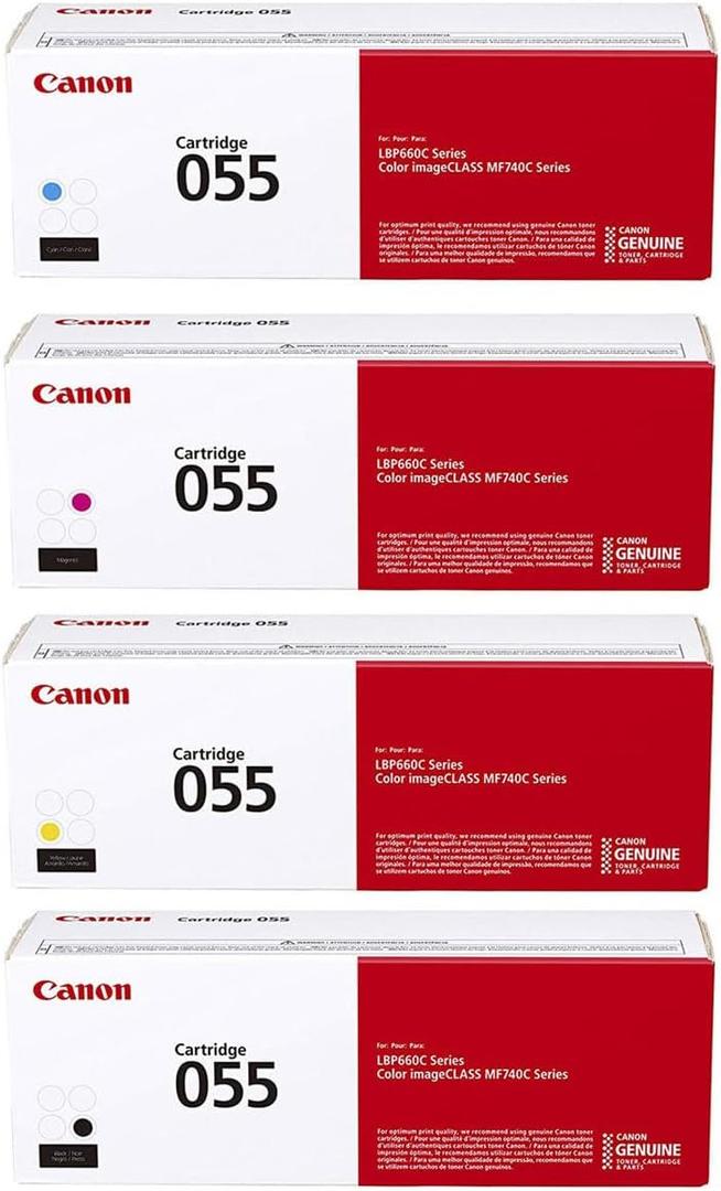 Canon CRG 055 Standard Capacity Toner Cartridge for MF743 & MF741 Printers, Pack of 4 Bundle with Black/Cyan/Magenta/Yellow
