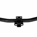 Heavy-duty black powder-coated steel trailer hitch receiver featuring a welded square cross tube, integrated safety chain loops. Designed for towing trailers and supporting hitch-mounted accessories such as bike racks and cargo carriers. Durable corrosion-resistant finish with robust welded construction for long-lasting performance.