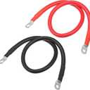 1 Pair Copper Battery Inverter Cables, 2 AWG Gauge 2ft Battery Cable Universal for Car Vehicle RV Solar Application Durable Pure Copper Black Red with 3/8" 5/16" Ring