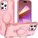 Compatible with iPhone 15 Pro Case with Invisible Magnetic Kickstand [Compatible with MagSafe] [10-FT Military Drop Protection] Slim Hard Back Soft Edge Phone Cover 6.1 Inch, Pink