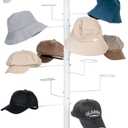 MyGift Freestanding Cowboy Hat Rack Stand for Display, 360 Degree Rotating Wig Tree, Baseball Cap Organizer with 20 Customizable Circular Hooks, 6 Foot Height, White Metal