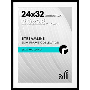 Americanflat 24x32 Poster Frame with Polished Plexiglass - Use as 20x28 Frame with Mat or Display 24x32 Photo Without Mat - Streamline Collection - Thin Border Picture Frames for Wall - Black